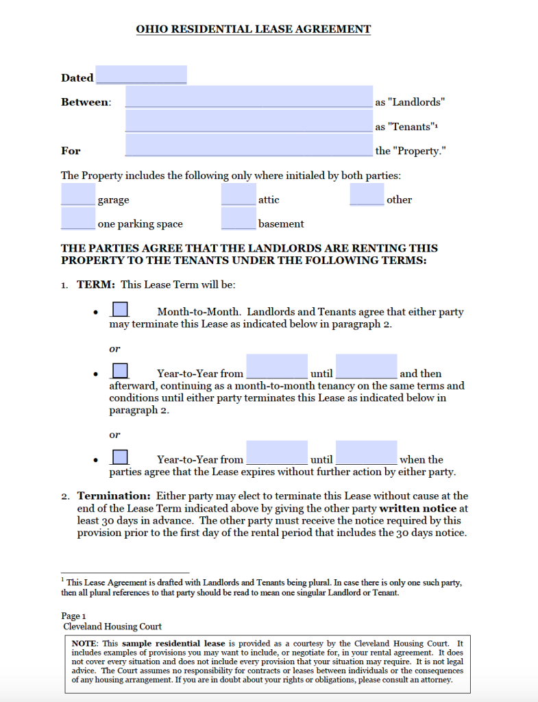 Free Ohio Standard Residential Lease Agreement Template | PDF | WORD