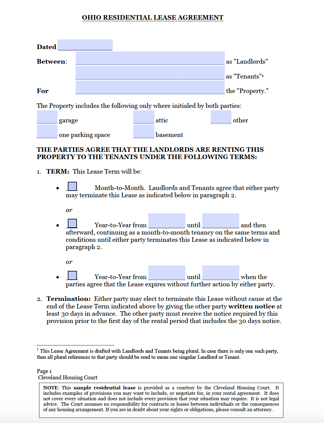 Free Ohio Standard Residential Lease Agreement Template PDF WORD