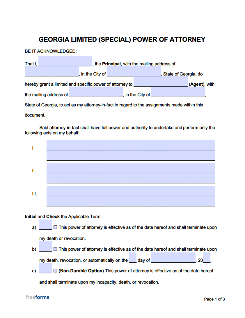 Free Limited (Special) Power of Attorney Form PDF WORD