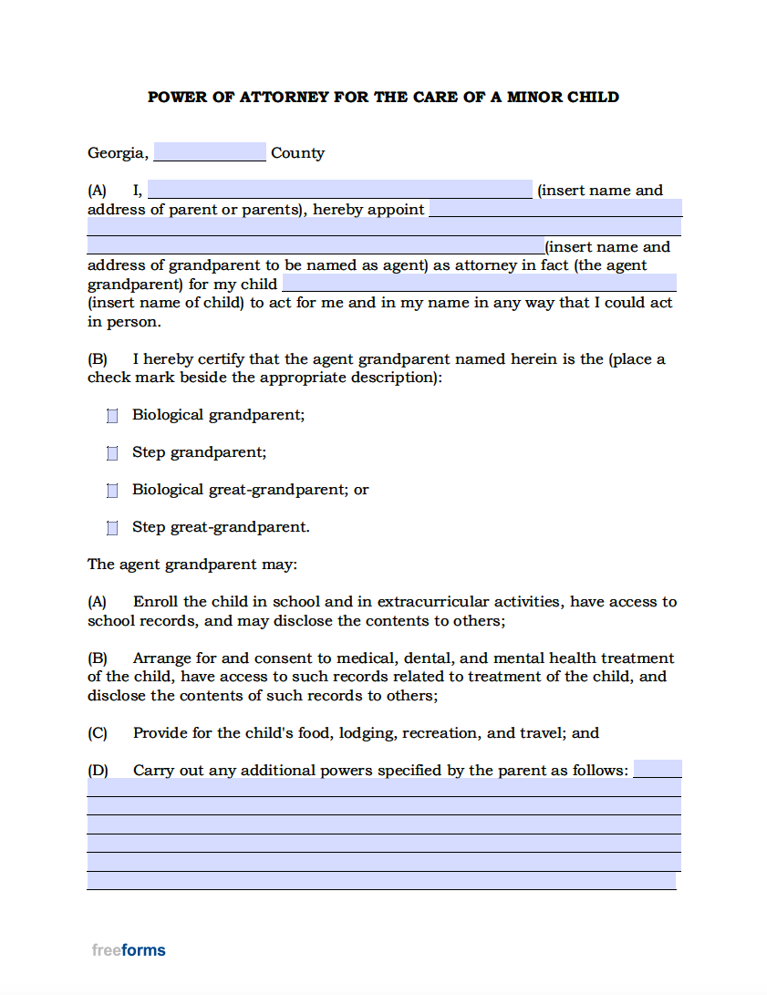 free-georgia-minor-child-power-of-attorney-form-pdf