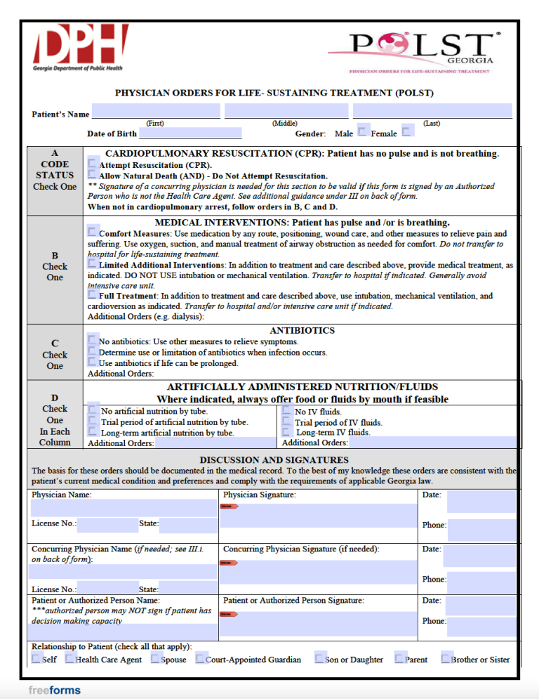 Free Georgia Advance Directive Form (Medical POA & Living Will) | PDF