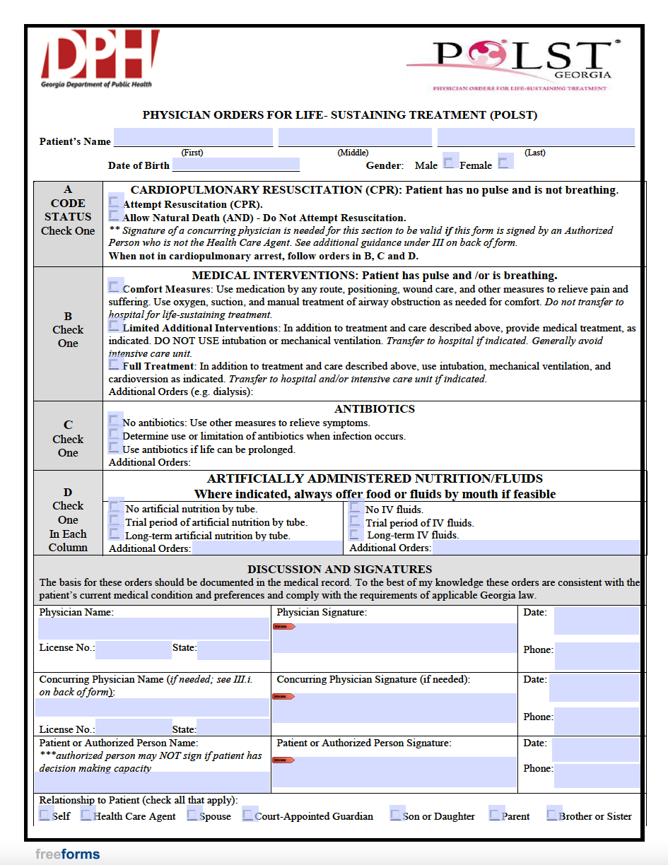 Free georgia advance directive form medical poa living will pdf