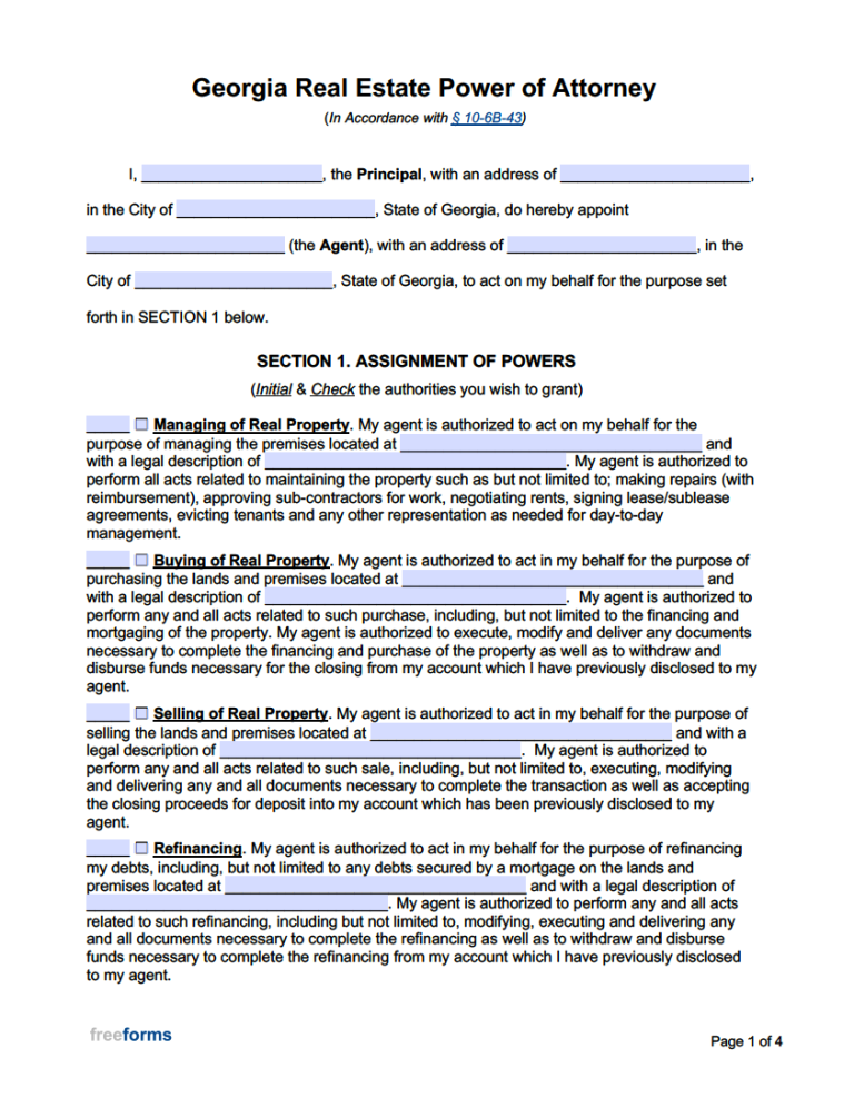 Free Georgia Limited (Special) Power of Attorney Form | PDF | WORD