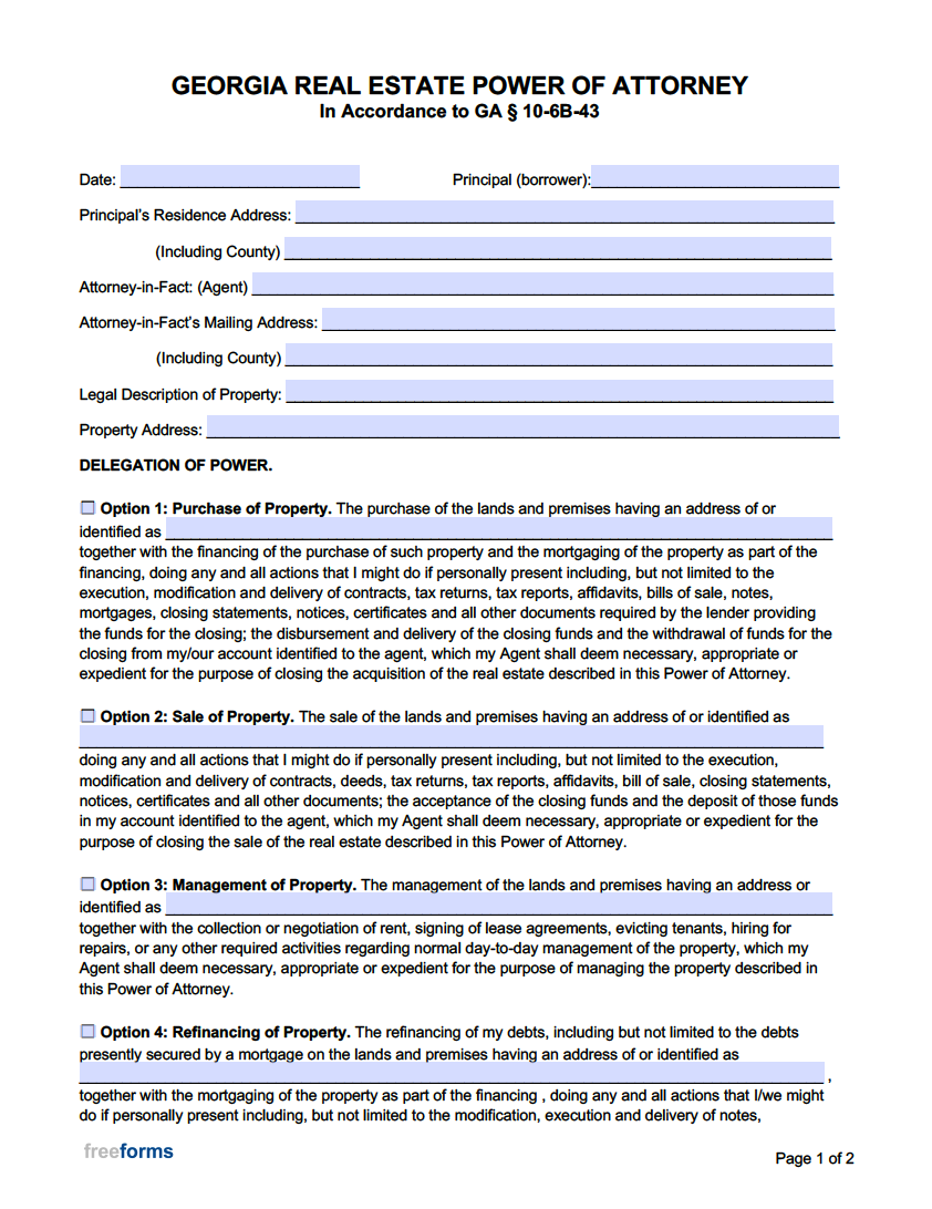 Free Real Estate Power of Attorney Form PDF WORD