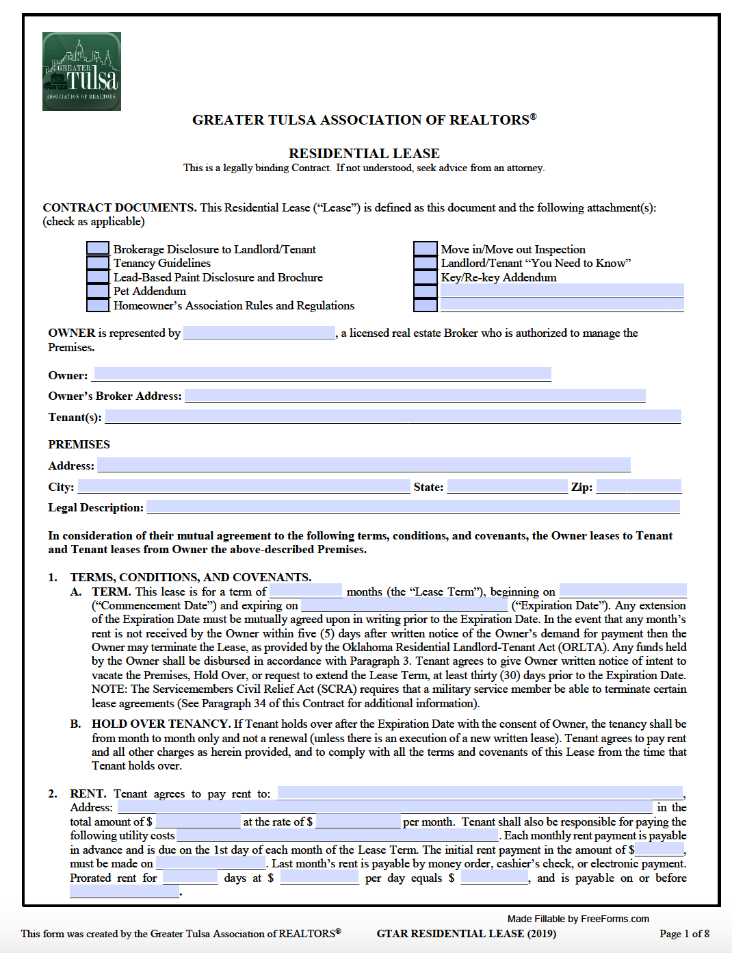 Free Oklahoma Standard Residential Lease Agreement Template | PDF | WORD