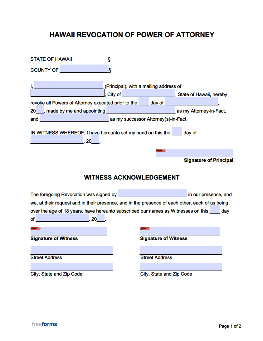 Free Hawaii Revocation of Power of Attorney Form | PDF | WORD