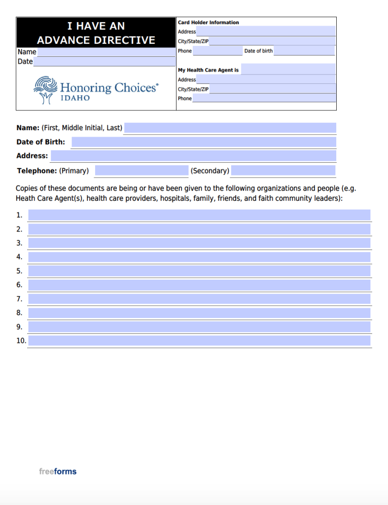 Free Idaho Advance Directive Form (Medical POA & Living Will) PDF