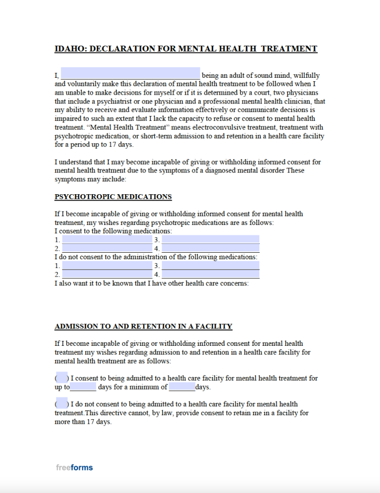 Free Idaho Advance Directive Form (Medical POA &amp; Living Will) | PDF