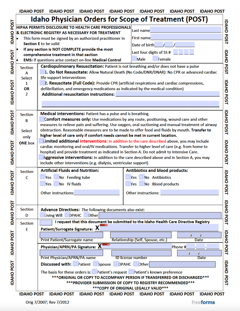 Free Idaho Advance Directive Form (Medical POA & Living Will) | PDF