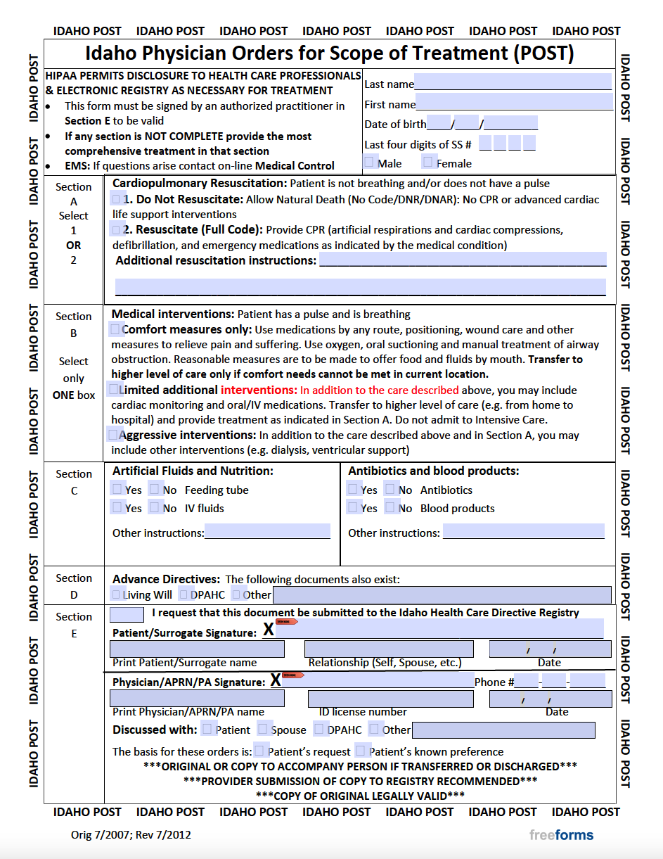 Free Idaho Advance Directive Form (Medical POA &amp; Living Will) | PDF