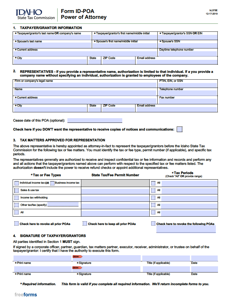 Free Printable Power Of Attorney Form Idaho Printable Forms Free Online