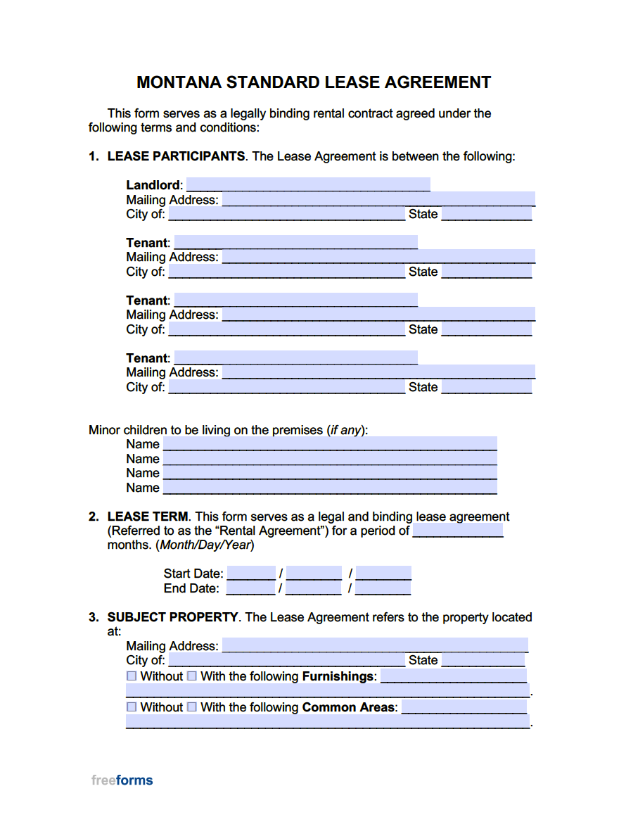 Free Montana Standard Residential Lease Agreement Template PDF WORD