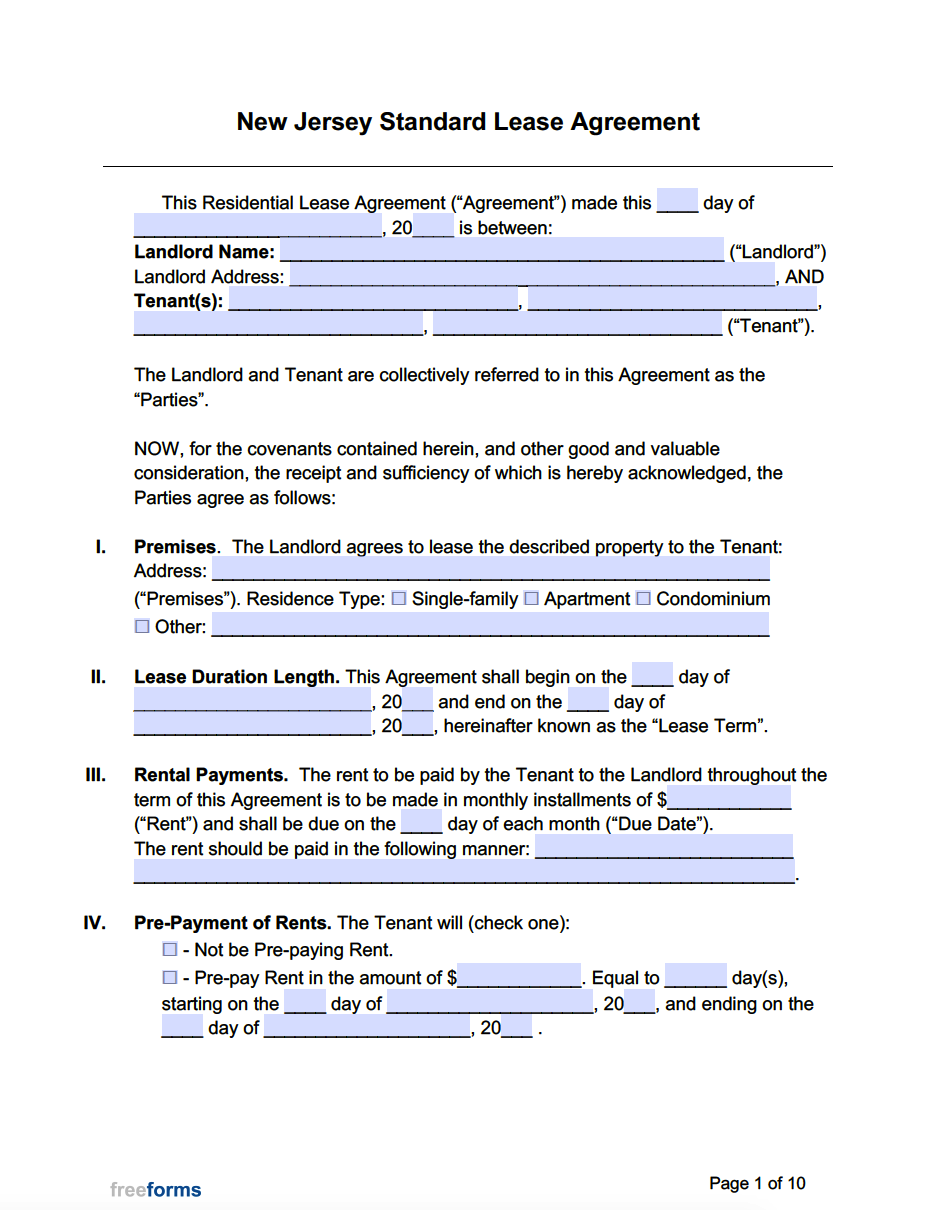 Free New Jersey Standard Residential Lease Agreement Template PDF WORD Free New Jersey Standard Residential Lease Agreement Template PDF WORD