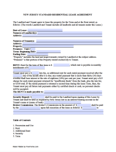 Free New Jersey Association of Realtors Lease Agreement Form - PDF – eForms