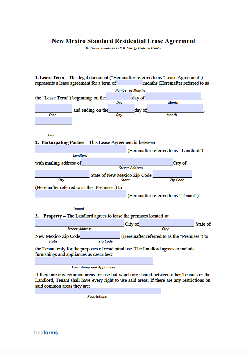 free new mexico standard residential lease agreement template pdf word