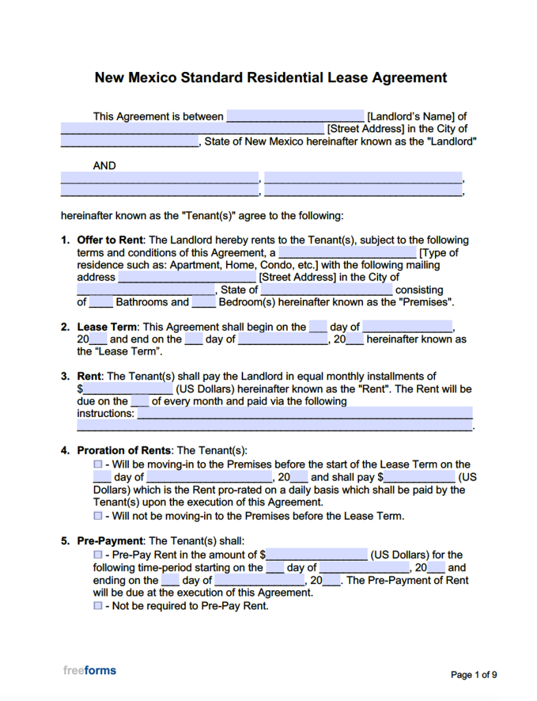 free new mexico rental lease agreement templates pdf word