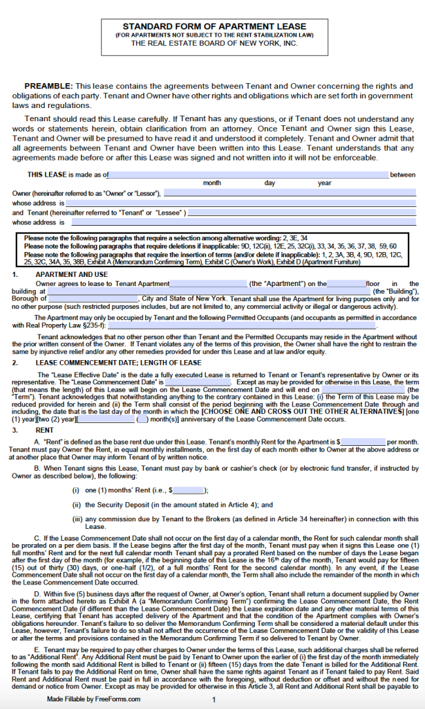 Free New York Standard Residential Lease Agreement Template | PDF | WORD