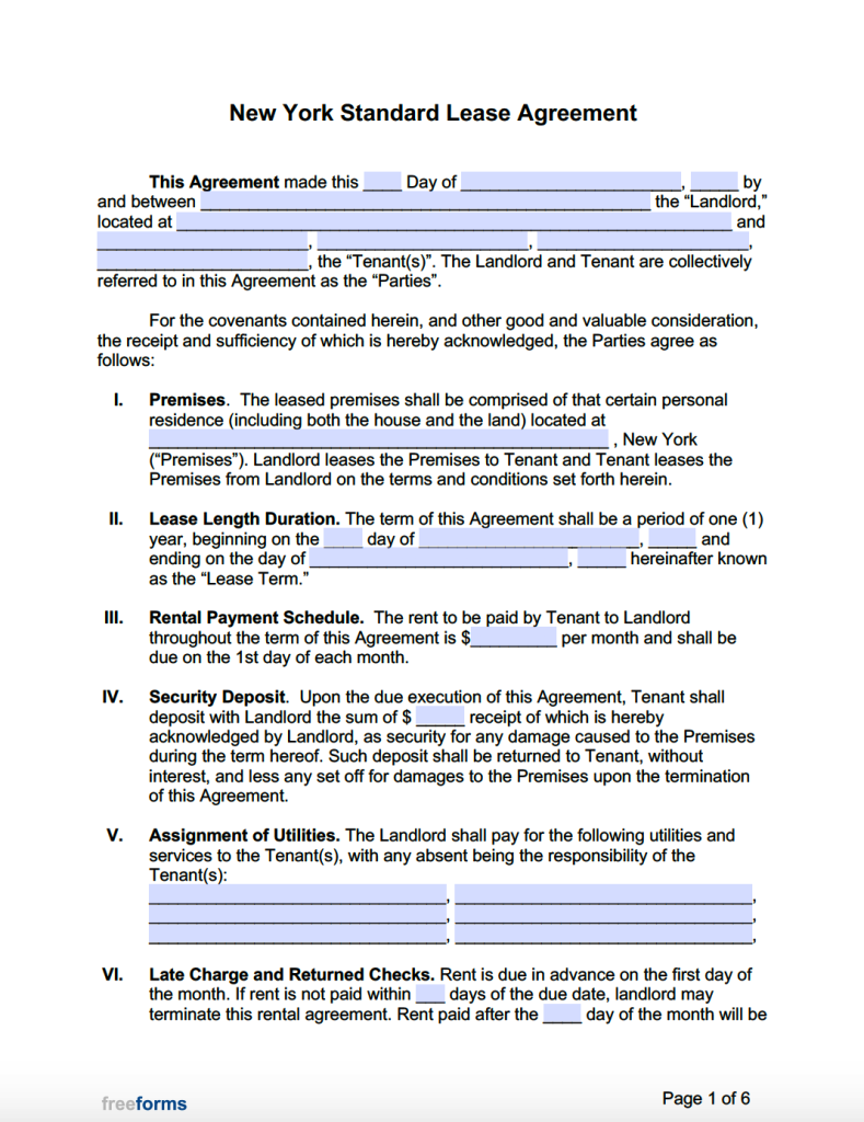 new york residential lease agreement template