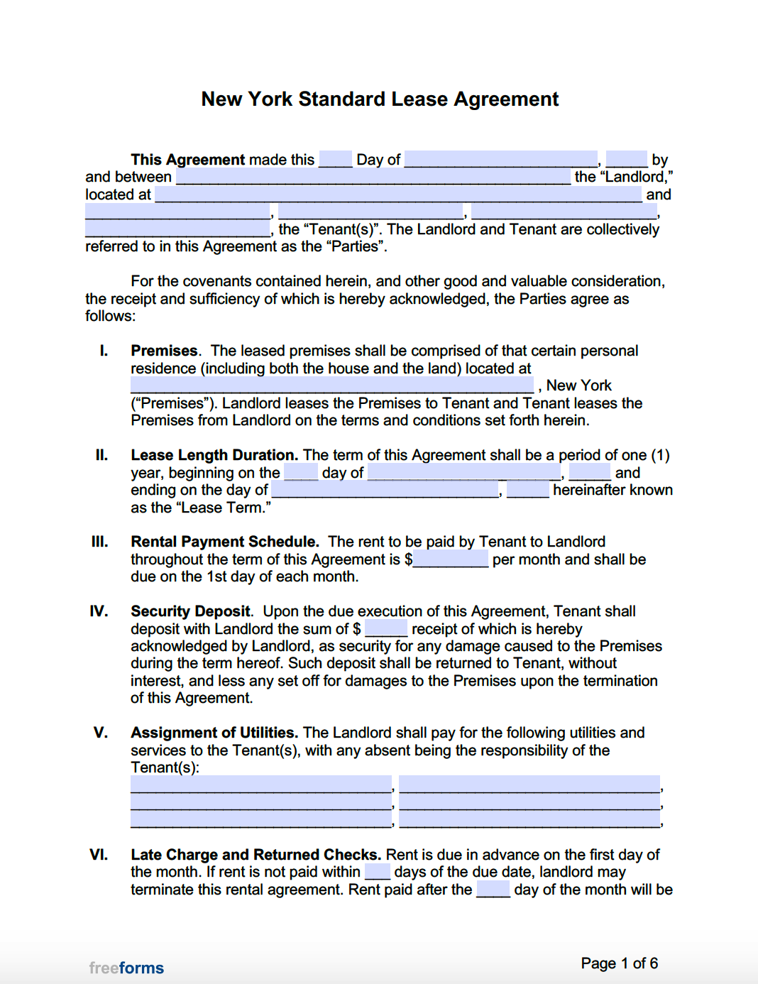 Free New York Standard Residential Lease Agreement Template | PDF | WORD