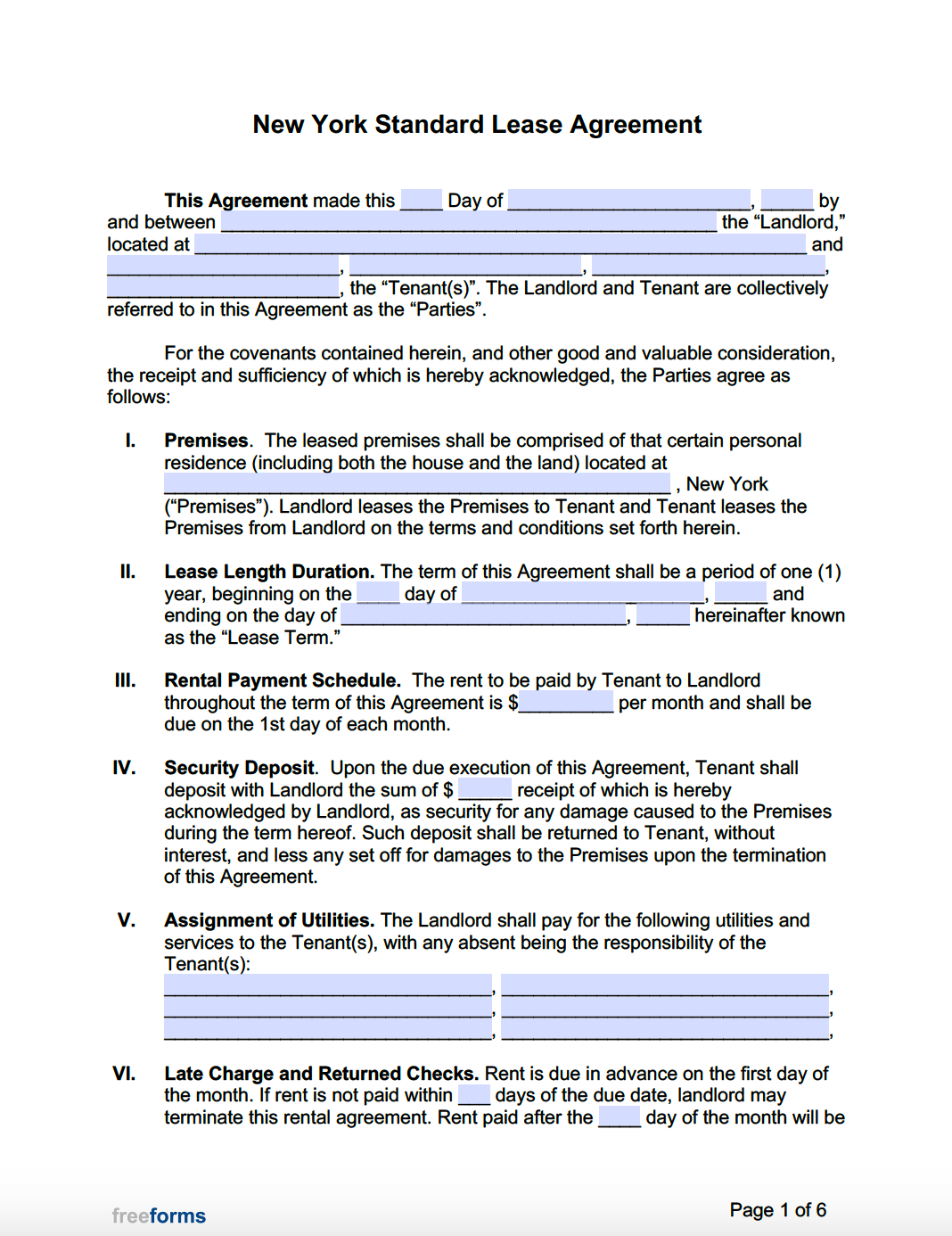 Nys Rental Agreement Template   New York Standard Lease Agreement Version 2 