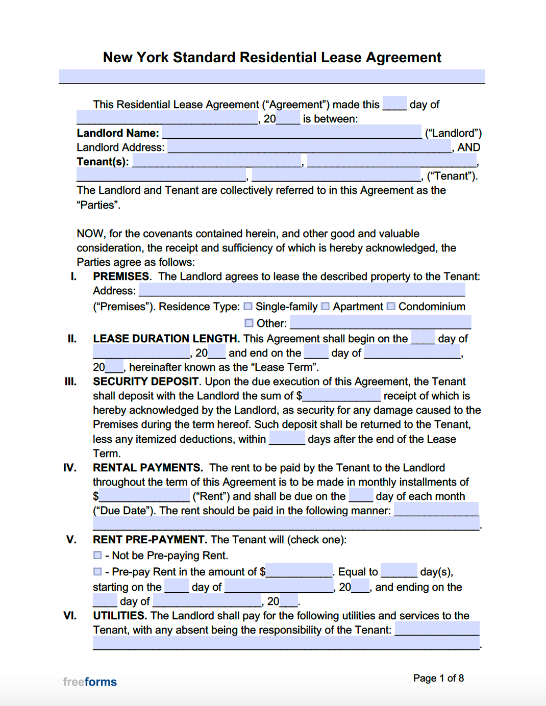 Free New York Standard Residential Lease Agreement Template PDF WORD
