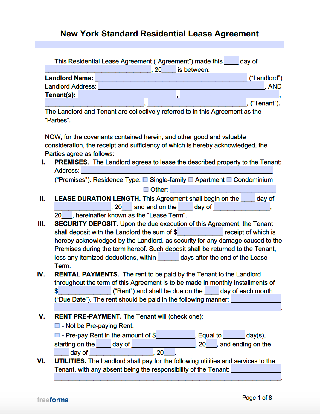 Free Lease Agreement Template New York