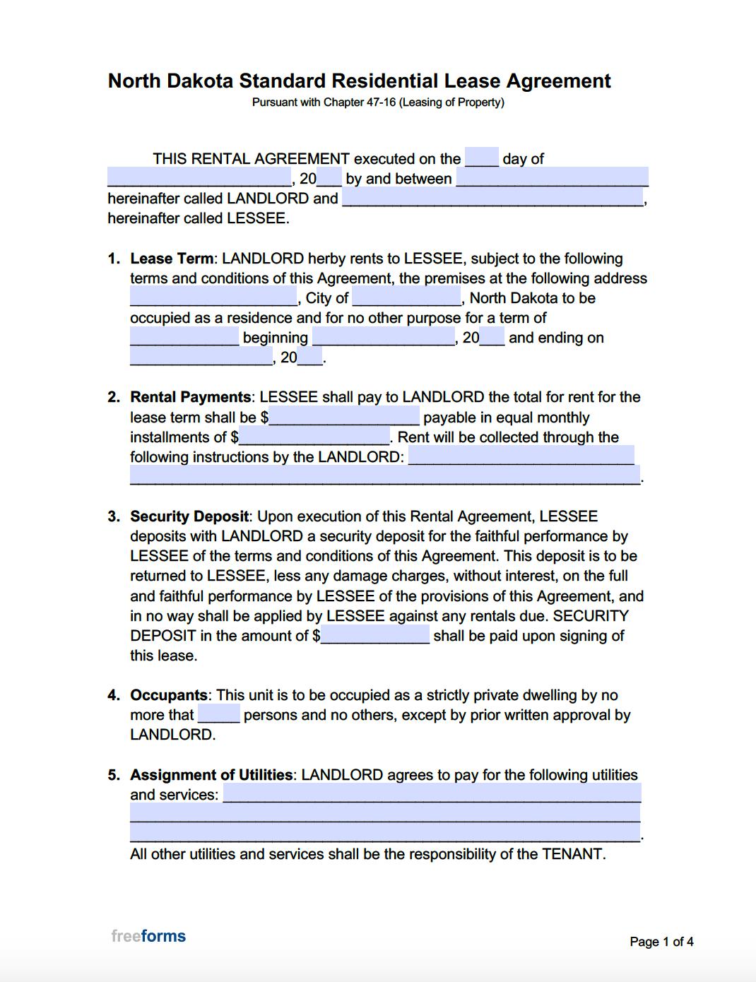 Free North Carolina Standard Residential Lease Agreement Free North 
