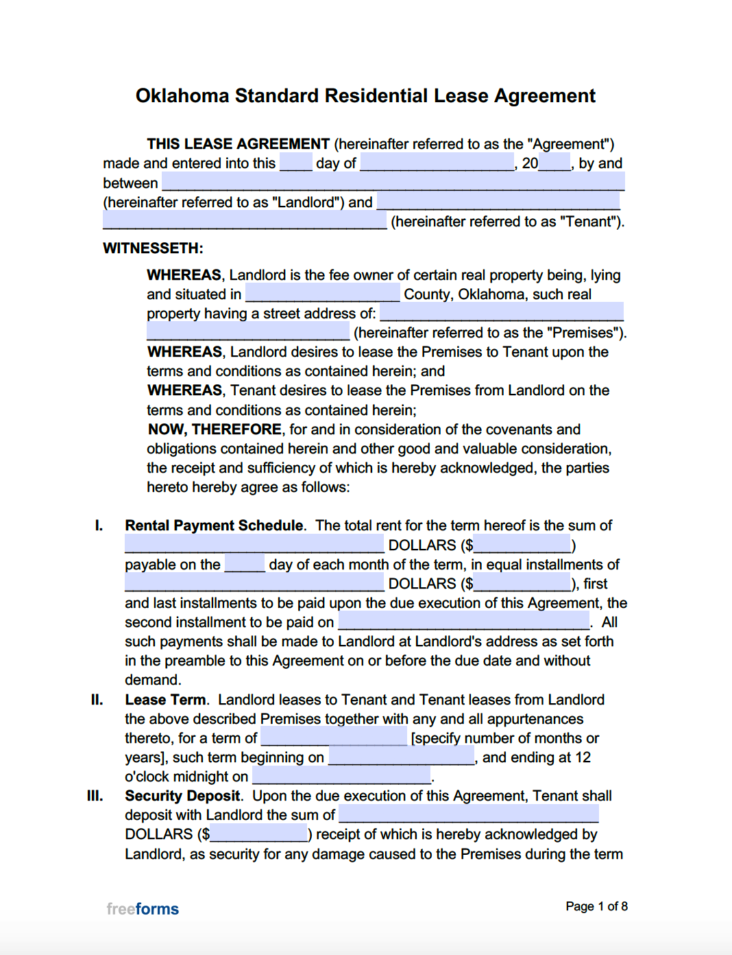 Free Lease Agreement Template Oklahoma