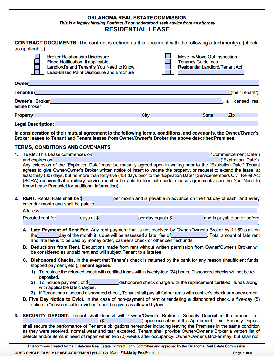 Free Oklahoma Standard Residential Lease Agreement Word Pdf Eforms 