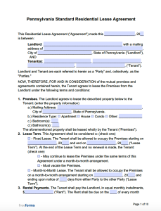 agreement lease pennsylvania standard residential template pa version pdf