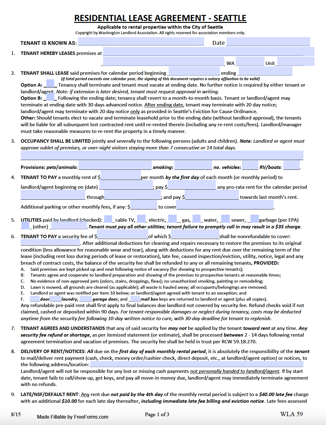 Free Washington Standard Residential Lease Agreement Template PDF WORD