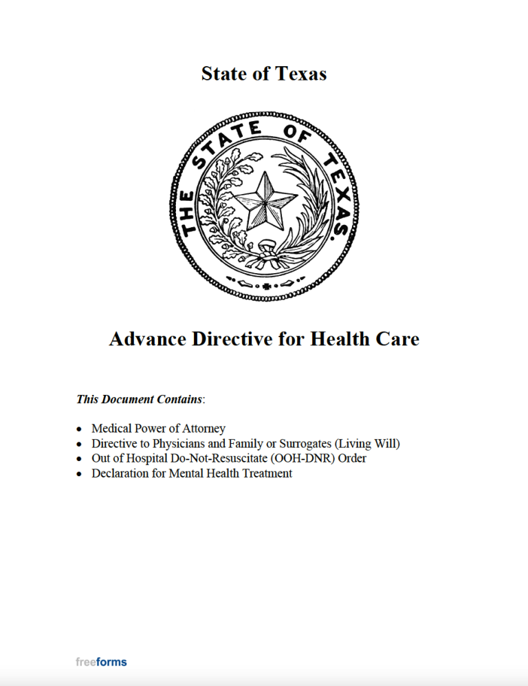 Free Texas Advance Directive Form Medical POA Living Will PDF WORD