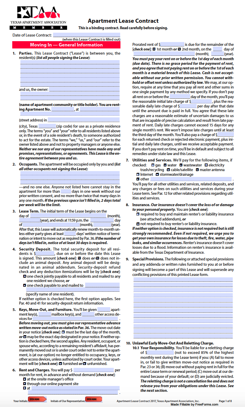 Free Texas Standard Residential Lease Agreement Template Pdf Word 9239