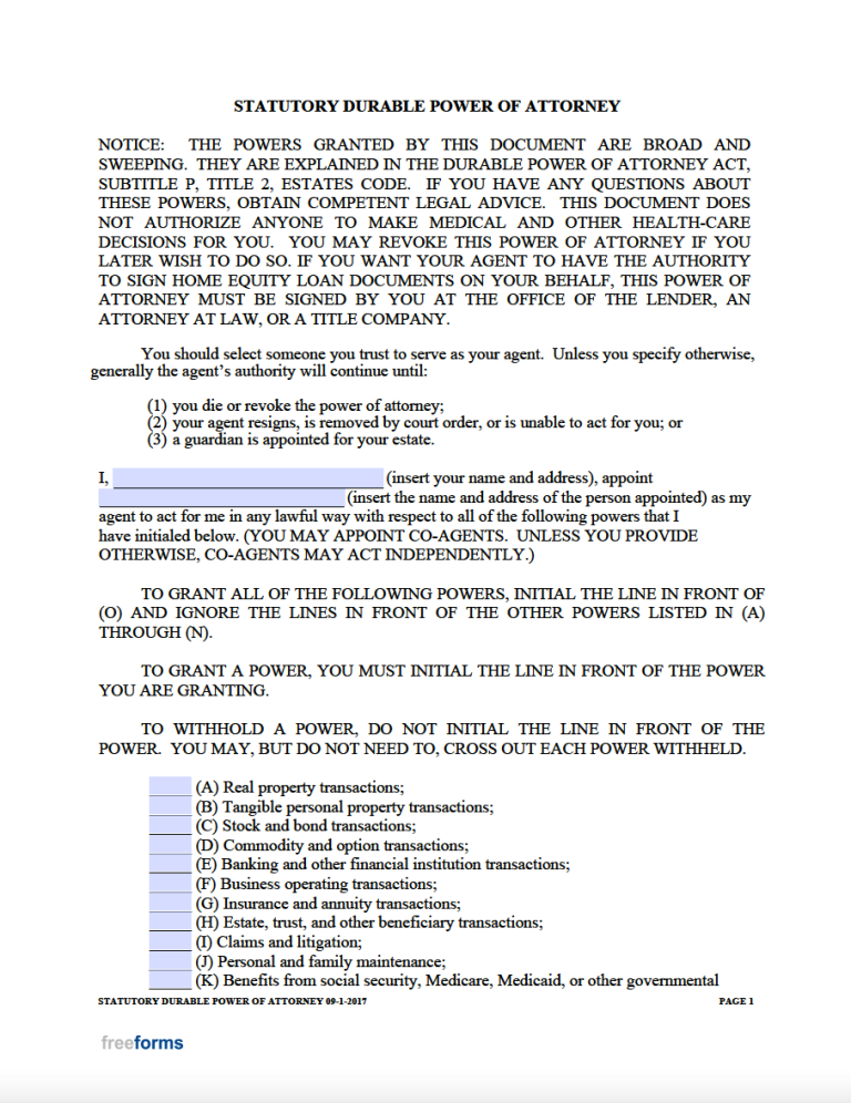 Free Texas Power Of Attorney Forms PDF WORD