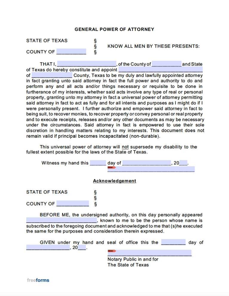 Free Texas General (Financial) Power of Attorney Form PDF