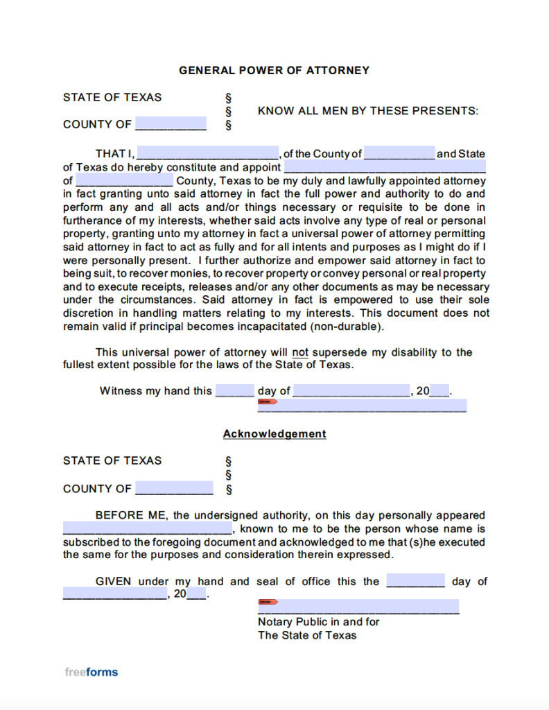 Free Texas General Financial Power Of Attorney Form PDF