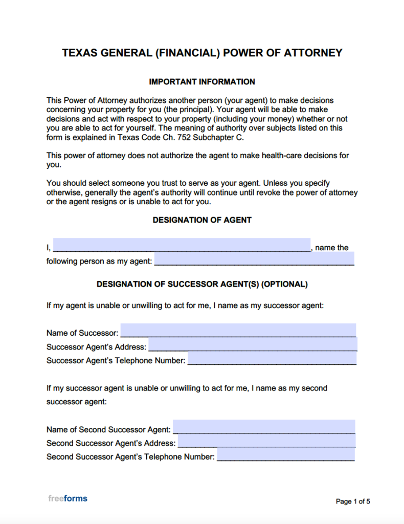 Free Texas General Financial Power Of Attorney Form Pdf 5062