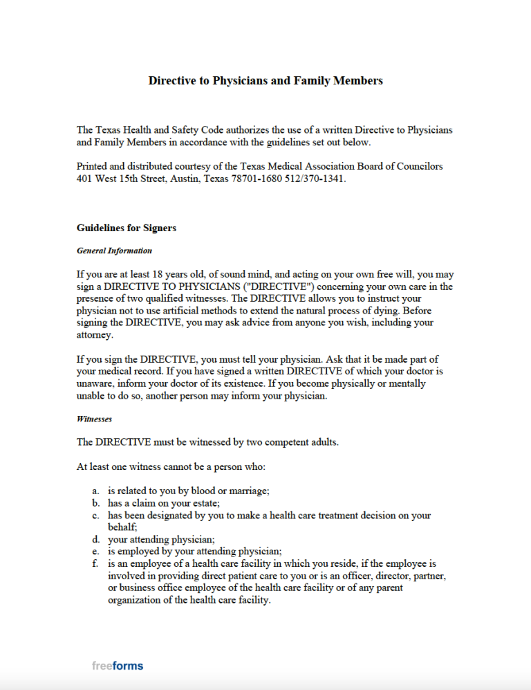 Free texas living will form pdf
