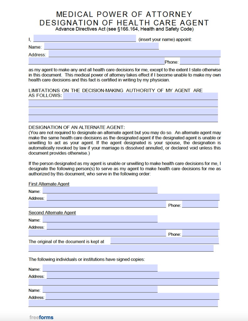 Free Texas Medical Power of Attorney Form PDF
