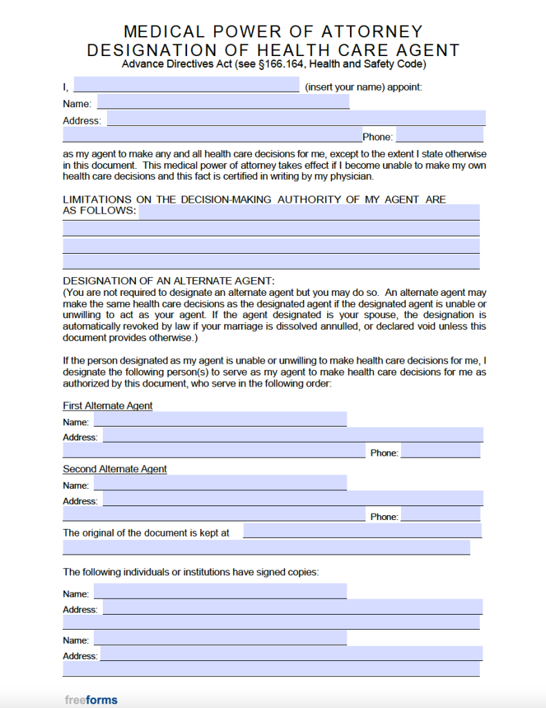 Printable Medical Power Of Attorney Form Texas