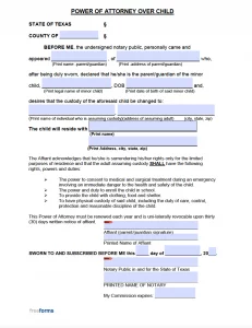 free texas minor child power of attorney form pdf