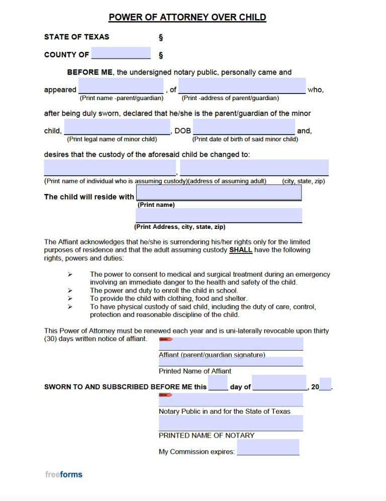 Free Printable Texas Legal Forms