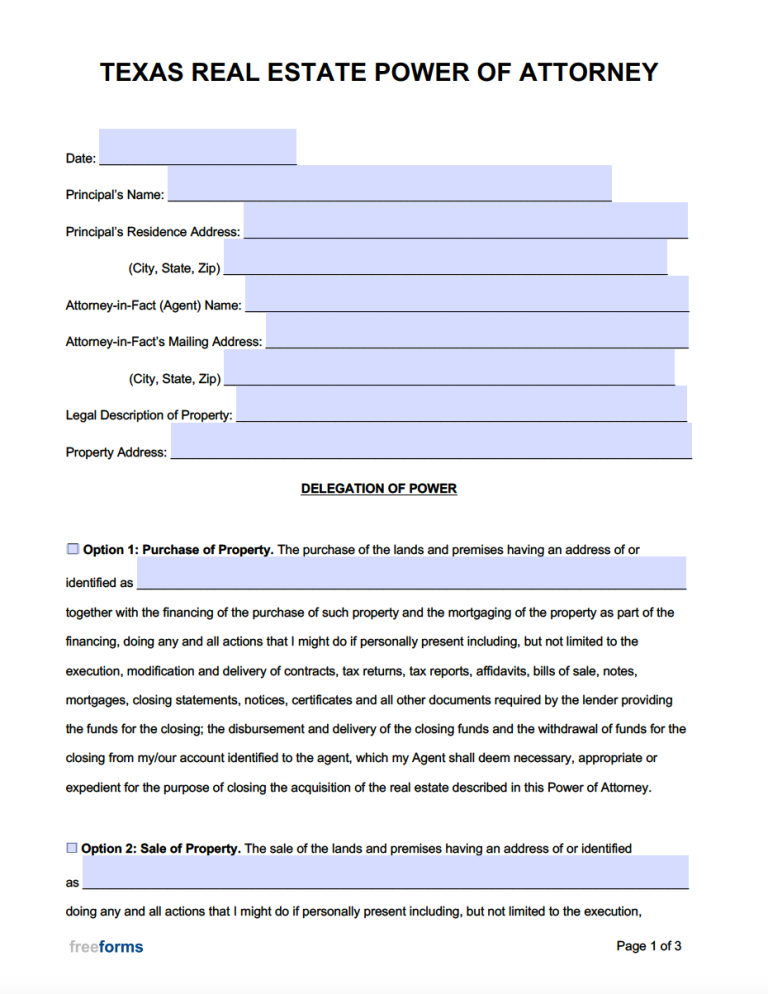 Free Texas Real Estate Power Of Attorney Form Pdf Word