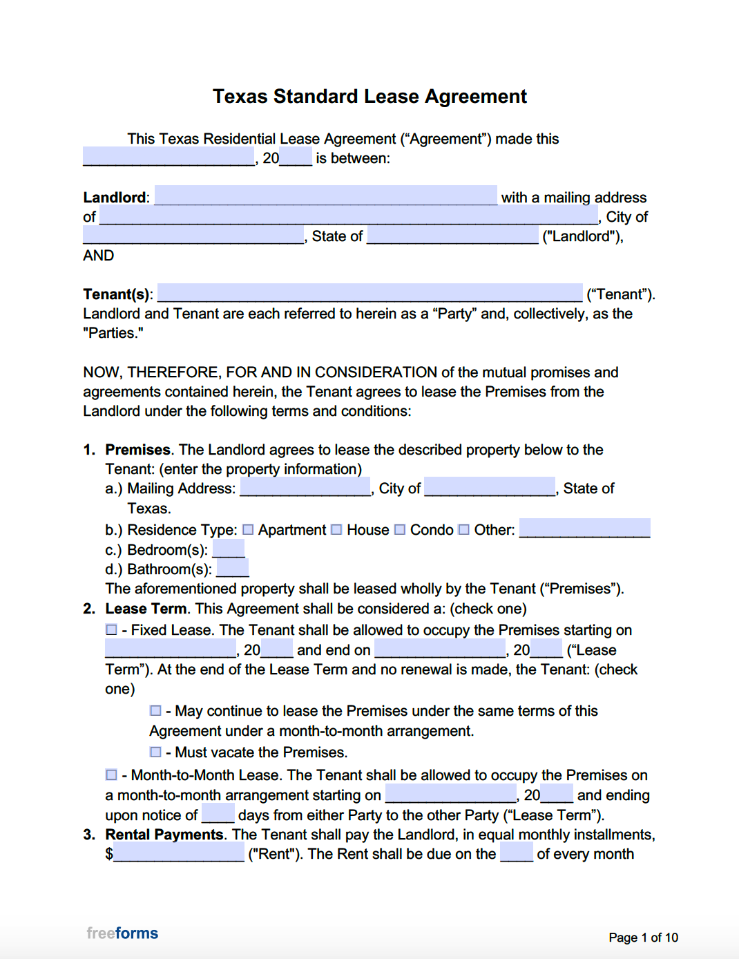 Printable Lease Agreement Texas - Printable World Holiday