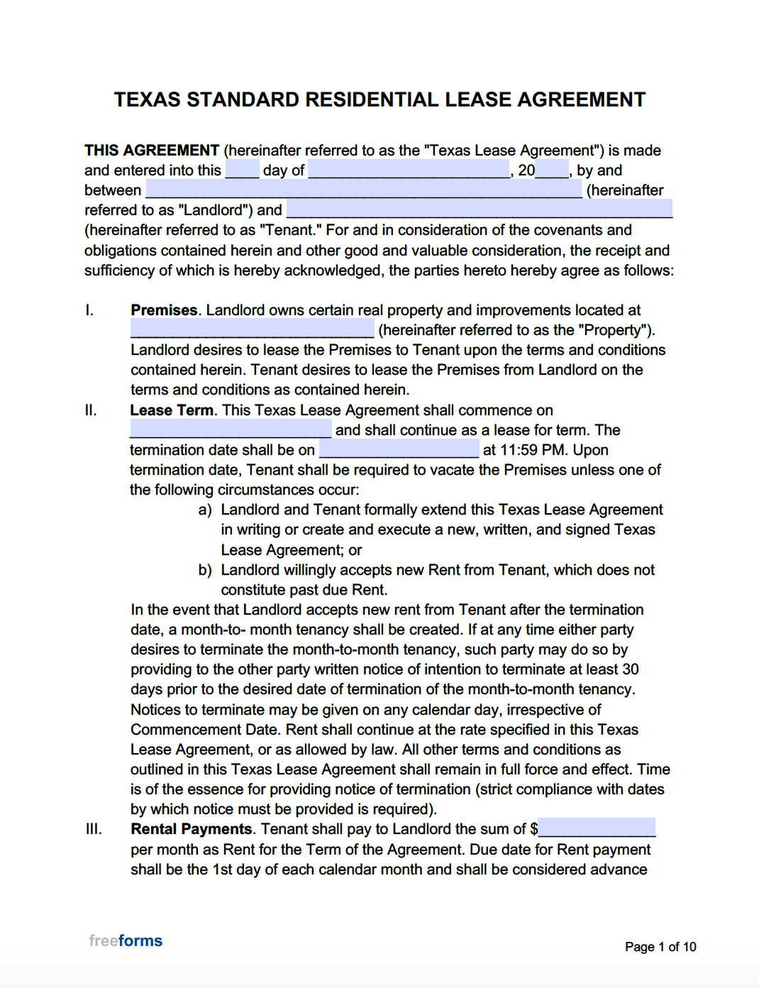 Free Texas Standard Residential Lease Agreement Template | PDF | WORD