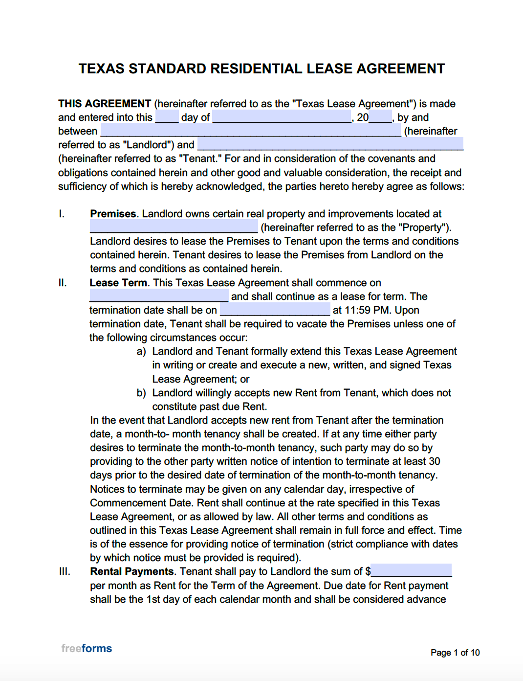 Free Blank Lease Agreement Basic Rental Agreement Fillable 39 