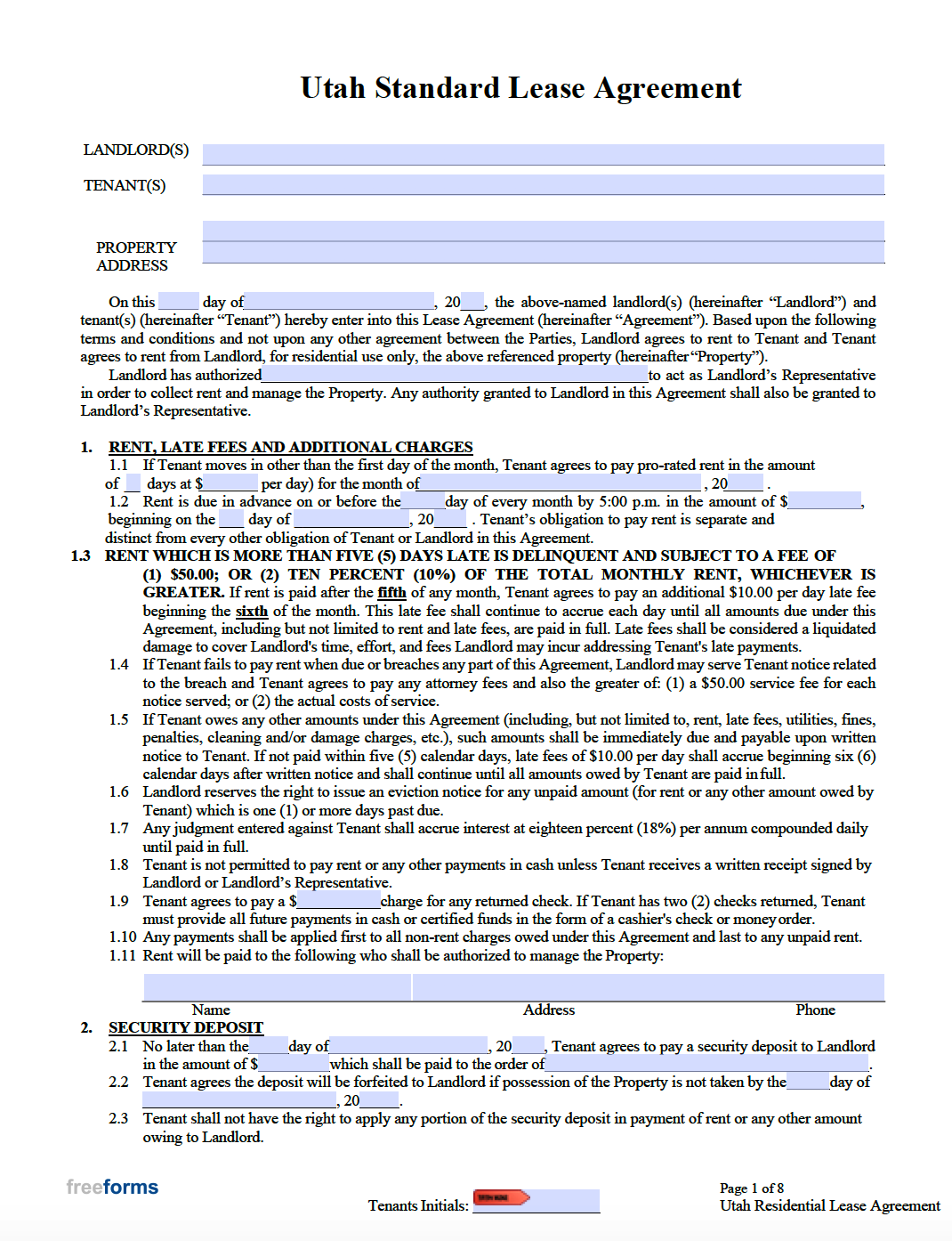 Free Utah Standard Residential Lease Agreement Template PDF WORD