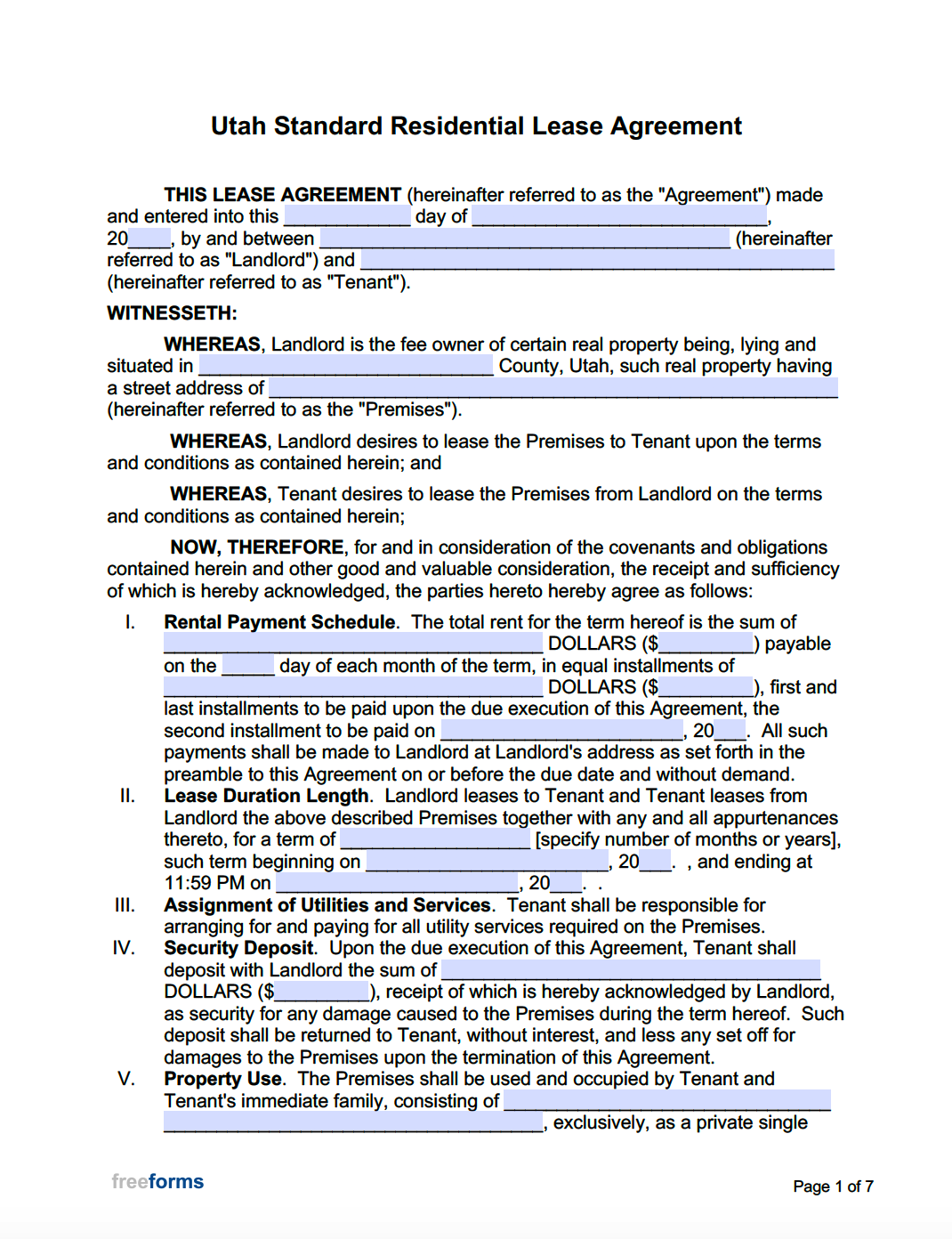 Free Utah Standard Residential Lease Agreement Template PDF WORD