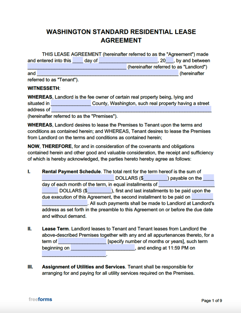 Free Washington Rental Lease Agreement Templates | PDF | WORD