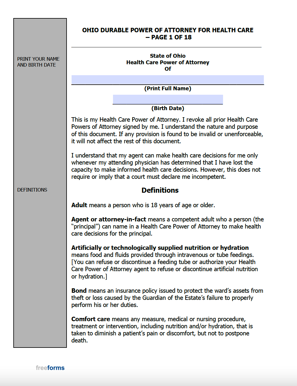 Free Ohio Advance Directive Form Medical POA Living Will PDF
